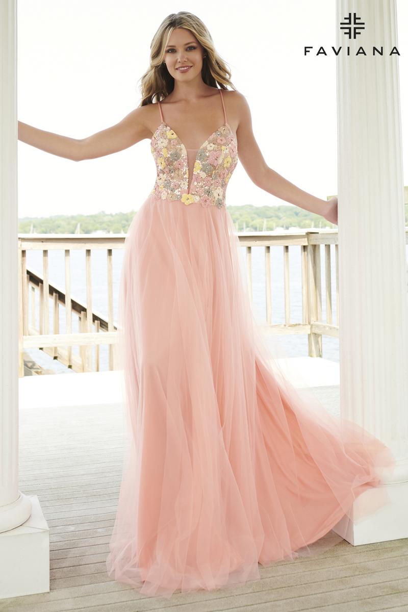 Faviana Floral Bodice A-Line Prom Dress 11001