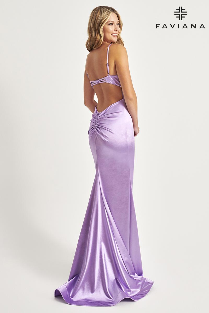 Faviana High Slit Satin Prom Dress 11025