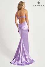 Faviana High Slit Satin Prom Dress 11025