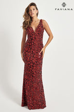 Faviana Floral Beaded Long Prom Dress 11038