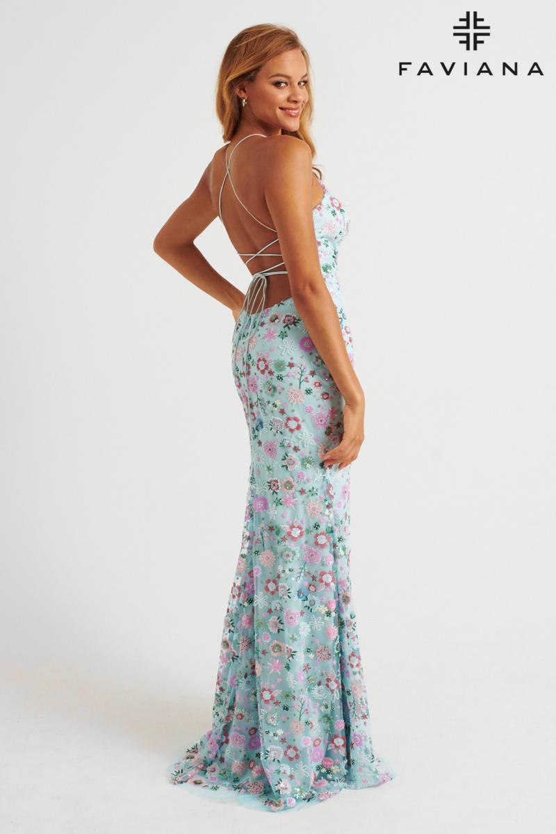 Faviana Beaded Floral Lace-up Back Prom Dress 11263