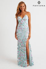 Faviana Beaded Floral Lace-up Back Prom Dress 11263