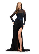 ASHLEYlauren Long Sleeve Beaded Prom Dress 11742