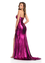 ASHLEYlauren Metallic One Shoulder Slit Prom Dress 11896