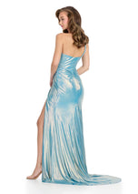 ASHLEYlauren Metallic One Shoulder Slit Prom Dress 11896