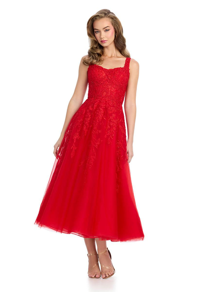 ASHLEYlauren  Tulle Lace Tea Length Midi Dress 11899