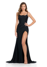 ASHLEYlauren Jersey Corset Wrap Skirt Prom Dress 11900