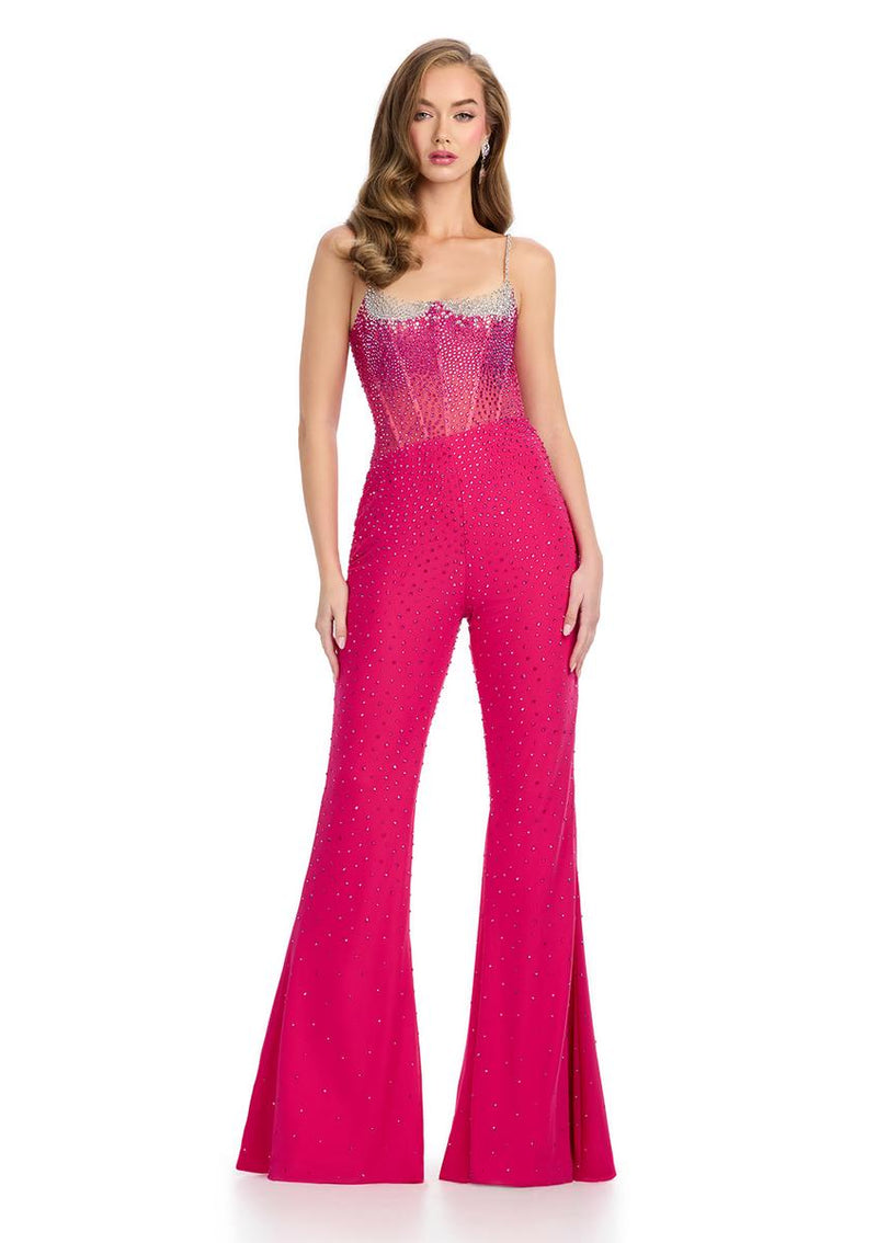 ASHLEYlauren Illusion Heat Stone Corset Jumpsuit 11903