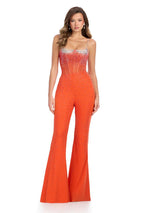 ASHLEYlauren Illusion Heat Stone Corset Jumpsuit 11903