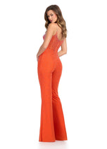 ASHLEYlauren Illusion Heat Stone Corset Jumpsuit 11903