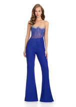 ASHLEYlauren Illusion Heat Stone Corset Jumpsuit 11903