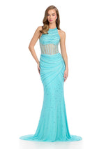 ASHLEYlauren Illusion Halter Corset Prom Dress 11927