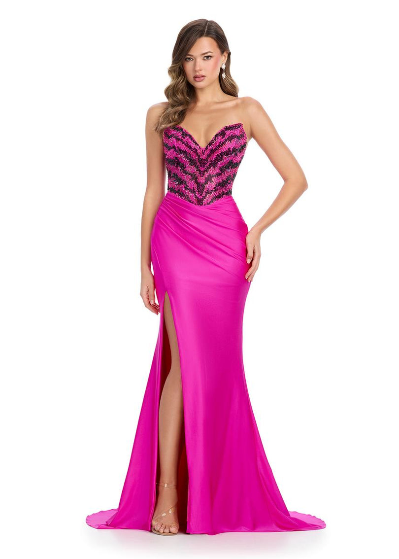 ASHLEYlauren Strapless Animal Print Prom Dress 11933