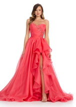 ASHLEYlauren Strapless Ruffle Slit Prom Dress 11951