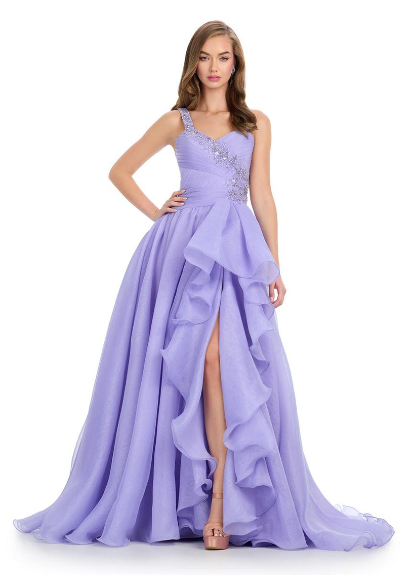 ASHLEYlauren Strapless Ruffle Slit Prom Dress 11951