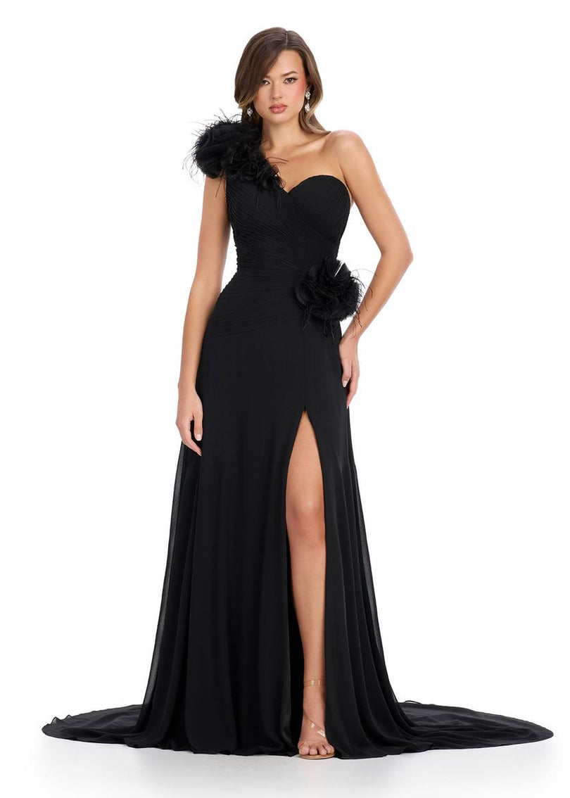 ASHLEYlauren One Shoulder Feather Prom Dress 11969