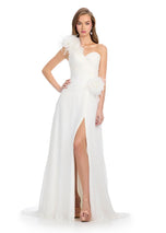 ASHLEYlauren One Shoulder Feather Prom Dress 11969