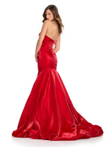 ASHLEYlauren Satin Ruffle Back Long Prom Dress 11996