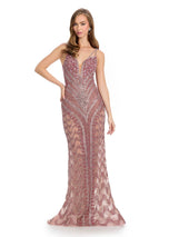 ASHLEYlauren Beaded Illusion Long Prom Dress 11998