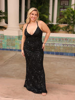 Primavera Curvy V-Neck Sequin Prom Dress 14043