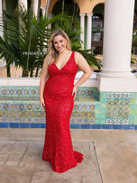 Primavera V-Neck Sequin Plus Size Prom Dress 14048