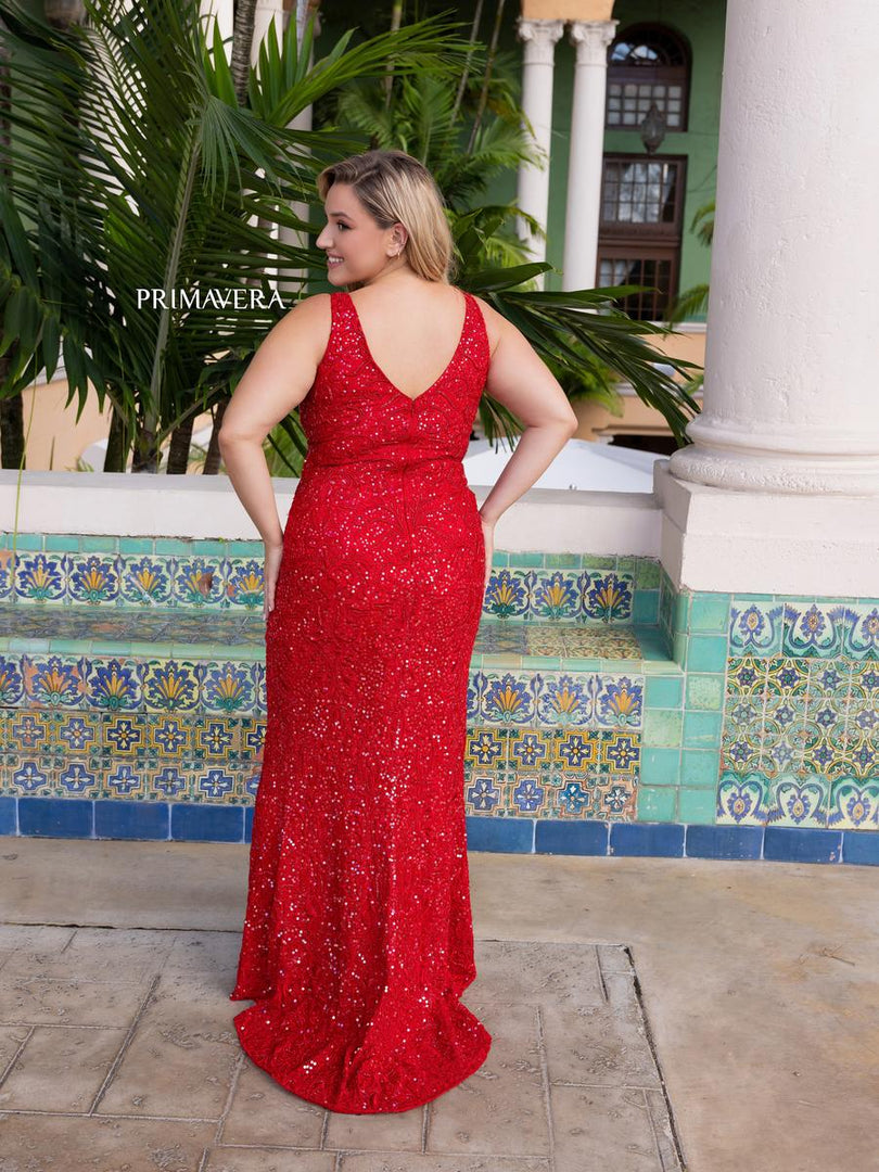 Primavera V-Neck Sequin Plus Size Prom Dress 14048