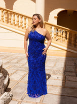 Primavera Plus Size One Shoulder Sequin Prom Dress 14049