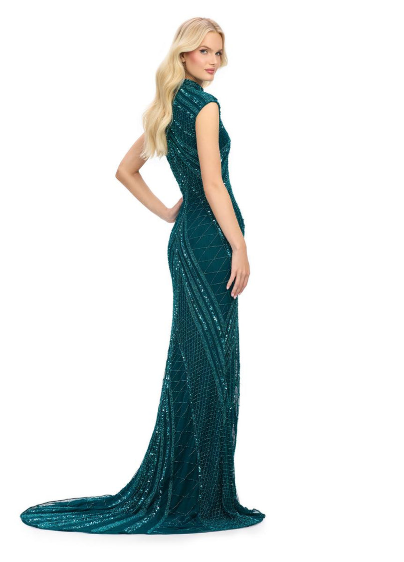 AshleyLauren Cap Sleeve Beaded Prom Dress 1624 - B