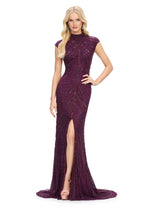 AshleyLauren Cap Sleeve Beaded Prom Dress 1624 - B