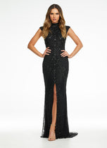 AshleyLauren Cap Sleeve Beaded Prom Dress 1624 - B