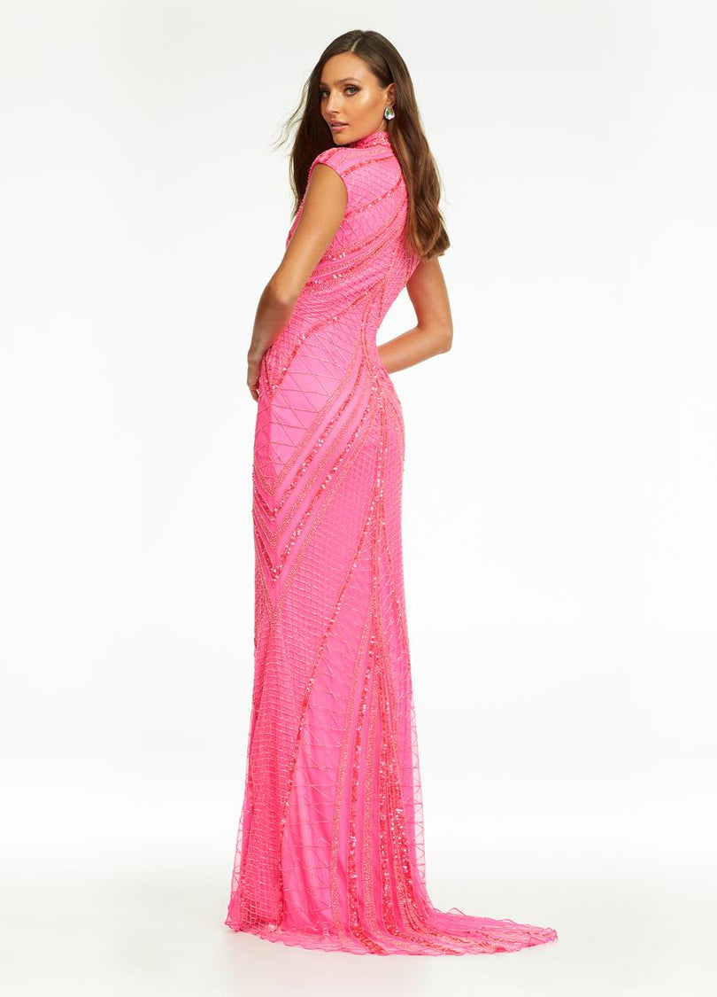 AshleyLauren Cap Sleeve Beaded Prom Dress 1624 - B