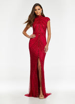 AshleyLauren Cap Sleeve Beaded Prom Dress 1624