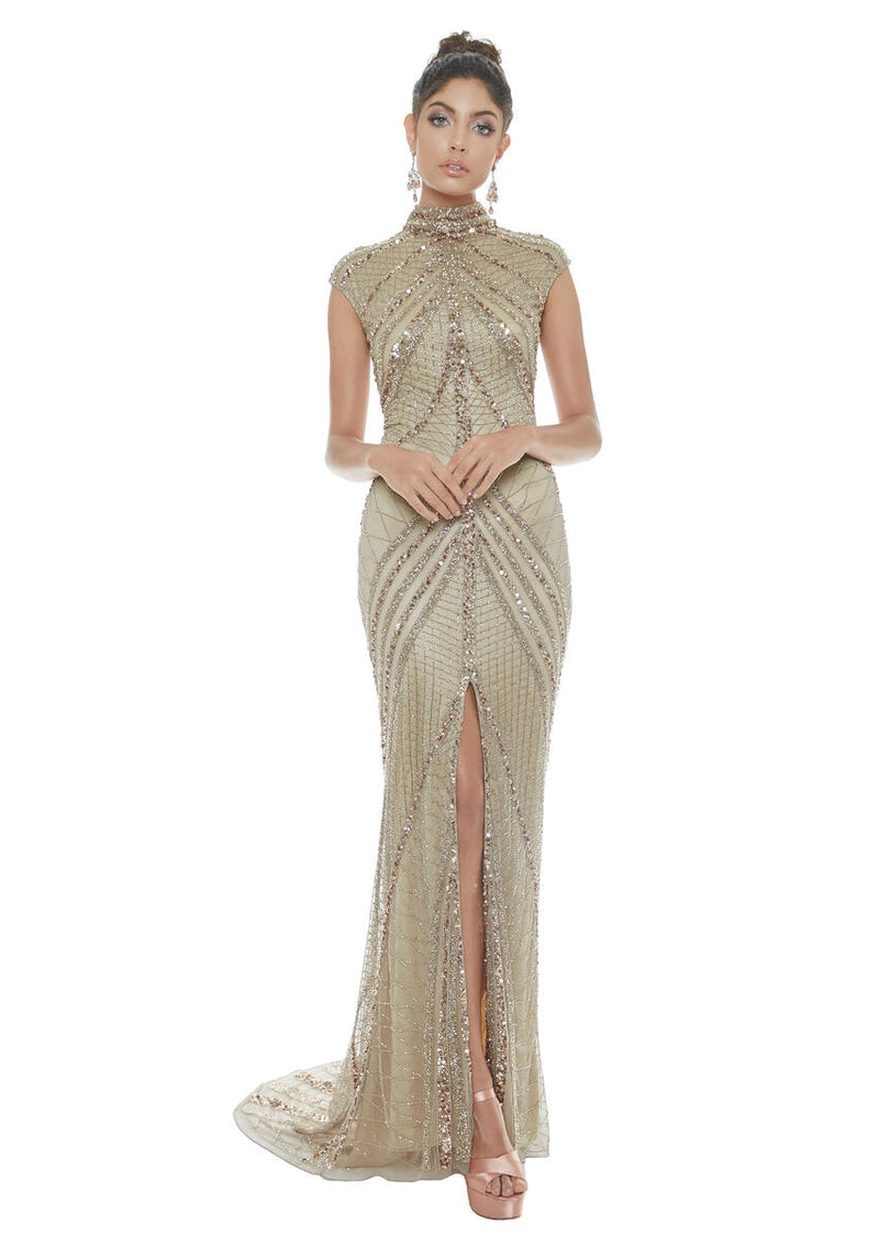 AshleyLauren Cap Sleeve Beaded Prom Dress 1624 - B