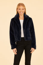 Dolce Cabo Plush Faux Fur Notch Collar Jacket 75362