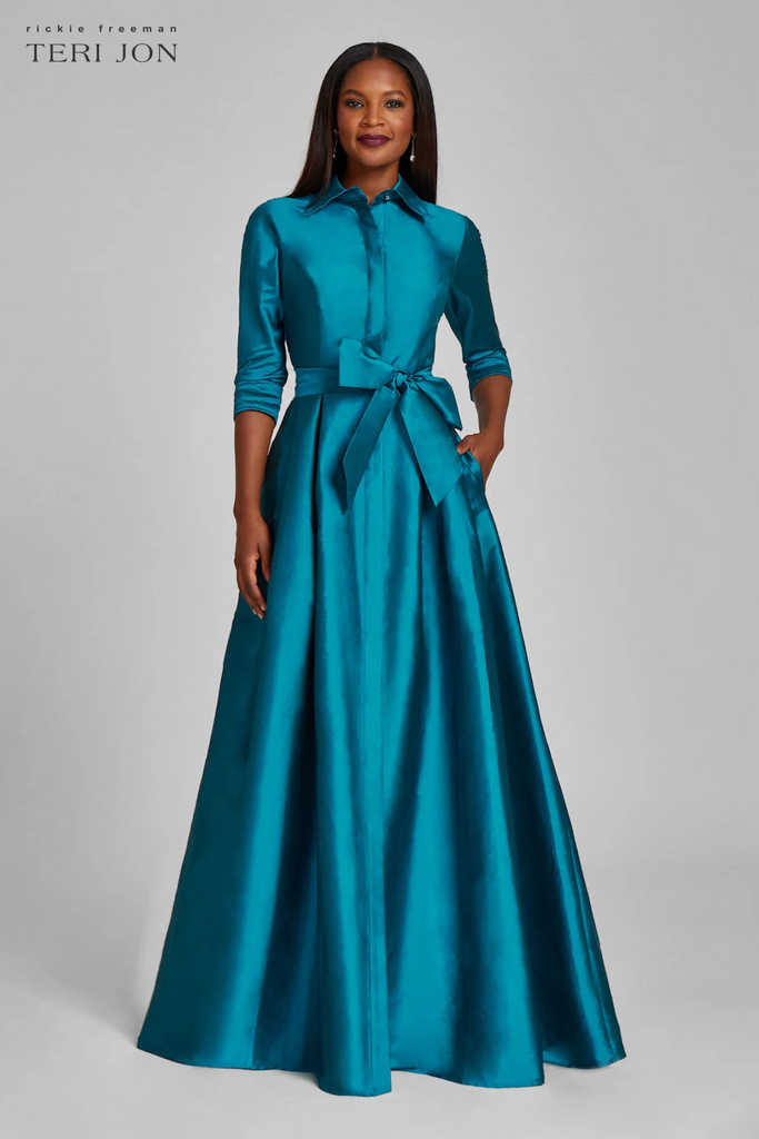 Teri Jon Taffeta Shirt Waist Evening Gown 229051