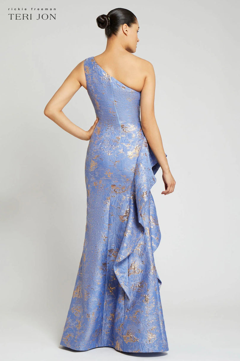 Teri Jon One Shoulder Jacquard Evening Dress 209064