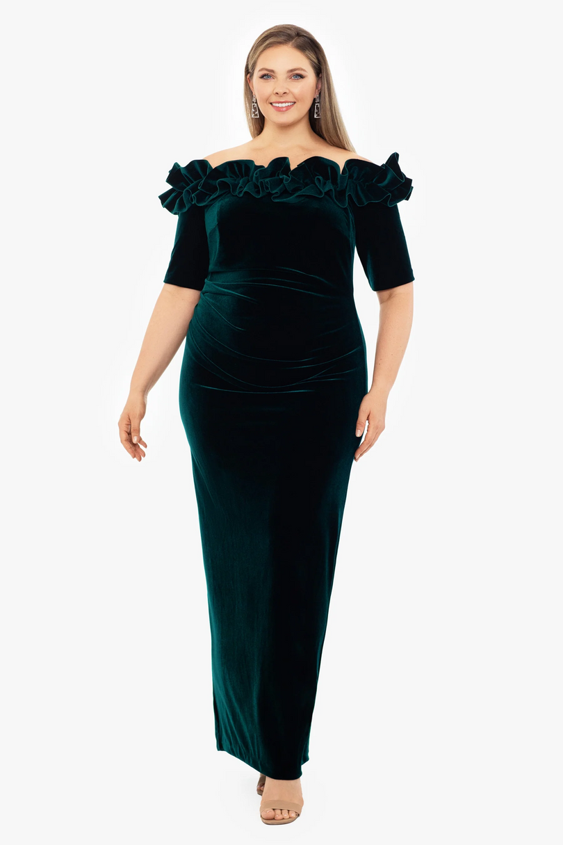 Xscape Evenings Off the Shoulder Velvet Evening Dress 5082X