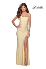 La Femme Long Ruched Jersey Dress 28296