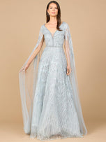 Lara Embellished V-Neck Cape Sleeve Evening Gown 28937