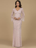 Lara Beaded V-Neck Long Sleeve Evening Gown 28954