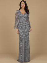 Lara Beaded V-Neck Long Sleeve Evening Gown 28954