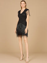 Lara Beaded Fringe Short Dress with Cap Sleeves 29123