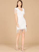 Lara Beaded Fringe Short Dress with Cap Sleeves 29123