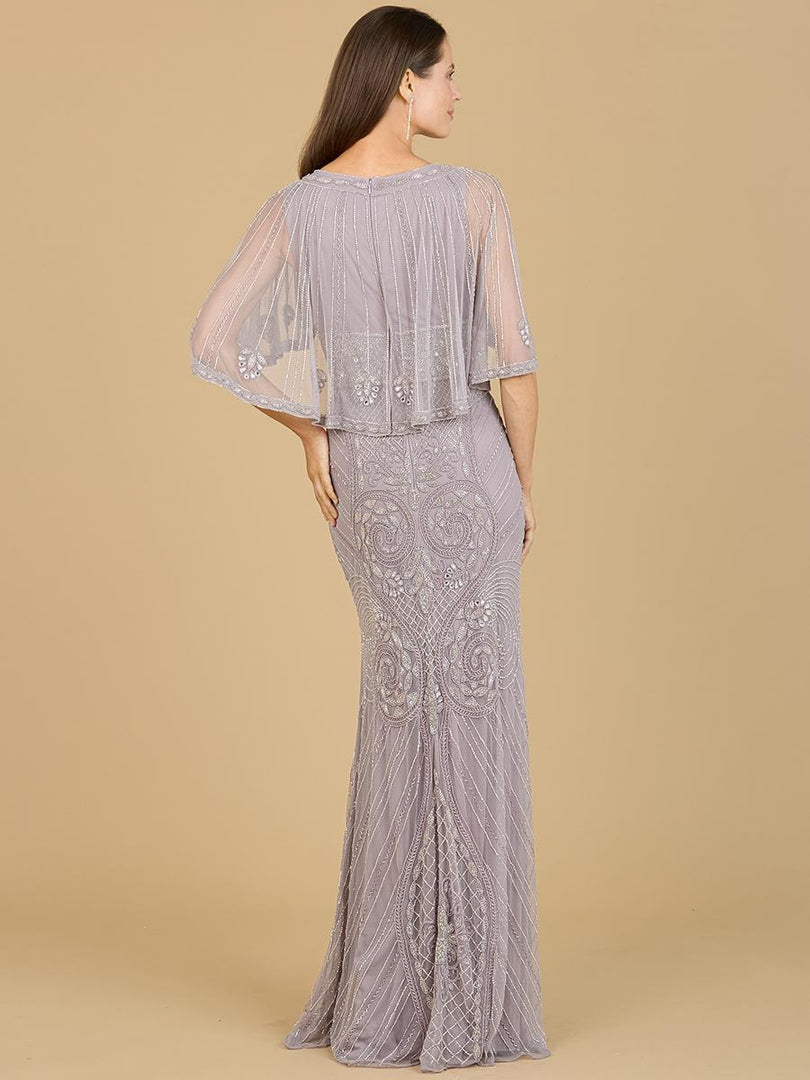 Lara Cape Sleeve V-Neck Beaded Evening Gown 29356