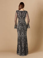 Lara Long Bell Sleeve V-Neck Beaded Evening Gown 29358