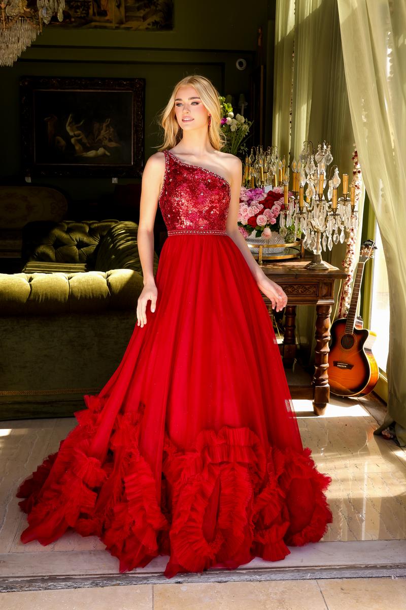 Ava Presley One Shoulder Ruffled Tulle Prom Dress 29527