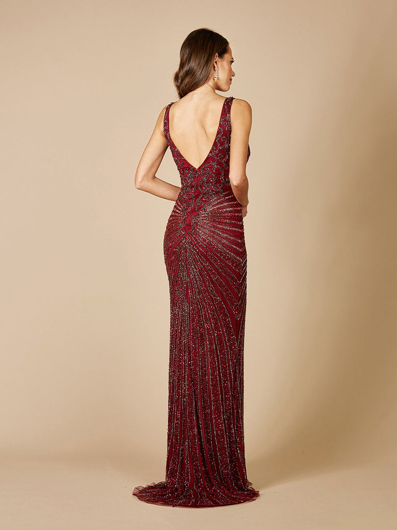 Lara Beaded Evening Gown with Slit 29528