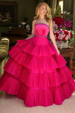 Ava Presley Strapless Tiered Tulle Prom Dress 29529