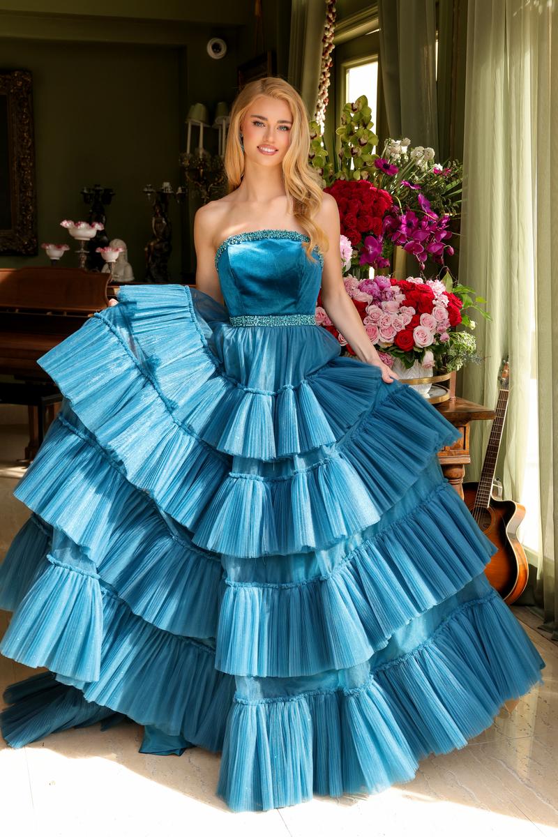 Ava Presley Strapless Tiered Tulle Prom Dress 29529