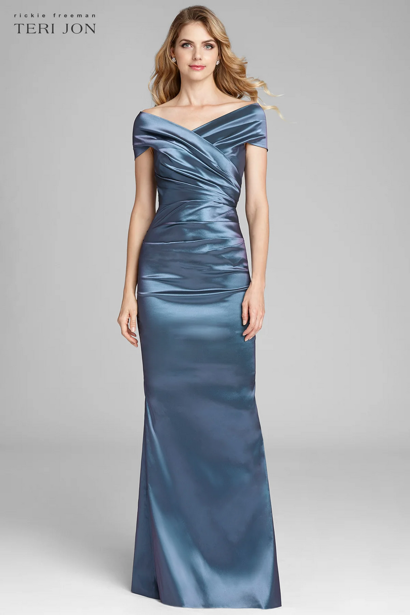 Teri Jon Off the Shoulder Ruched Evening Gown 49096